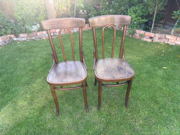Pair Original Early 20th Century Mundus and J&J Khon Bentwood Bistro Chairs