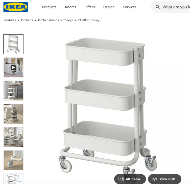 IKEA RÅSKOG Utility Trolley (White) + Wooden Top