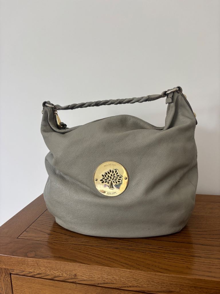 Mulberry Grey Leather Handbag with Serial - Fair Condition