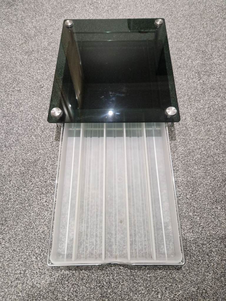 New black glass laptop stand with draw 