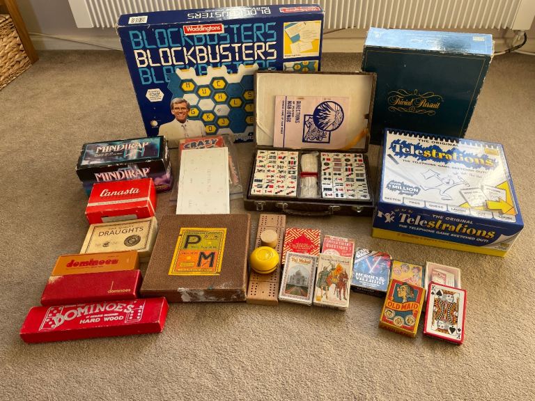 Bundle of Vintage/Classic Board Games Card Games - Mahjong Dominoes Draughts Etc