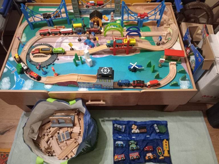 Massive Brio wooden train set collection plus track play table