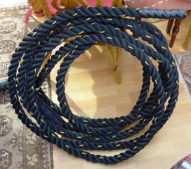 Old gym equipment - Battle rope, Adjustable weight bench, Torso trainer, etc.