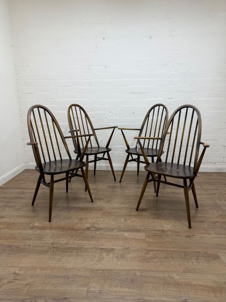 Set of 4 Dark Ercol carver chairs 