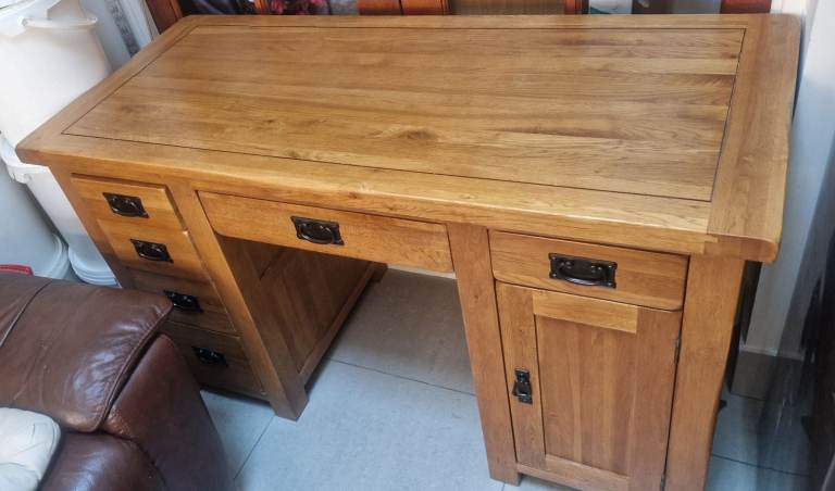 Solid Wood Desk with Drawers and Cabinet – Good Condition