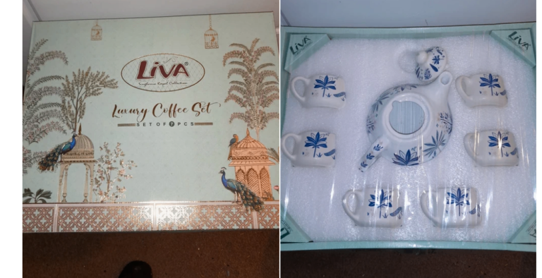 LIVA Luxury Coffee Set - New, White & Blue Ceramic