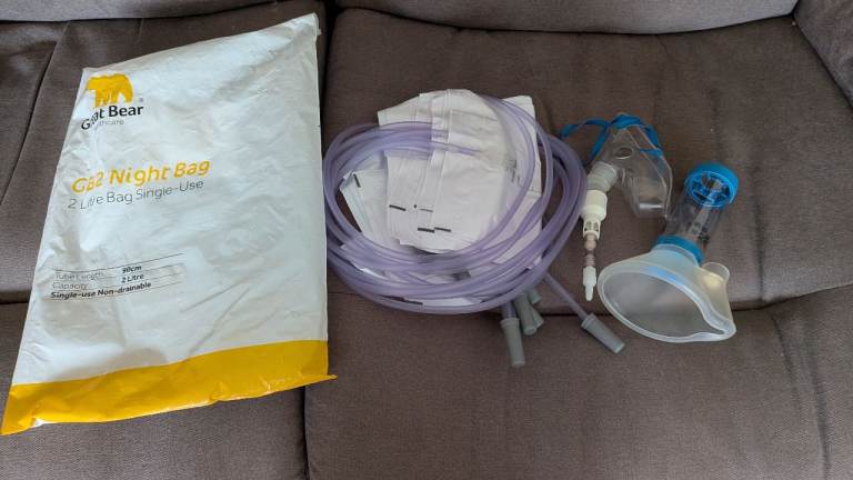 Night bags x9 never used plus Adult Mask Aero Chamber Plus valved holding chamber 