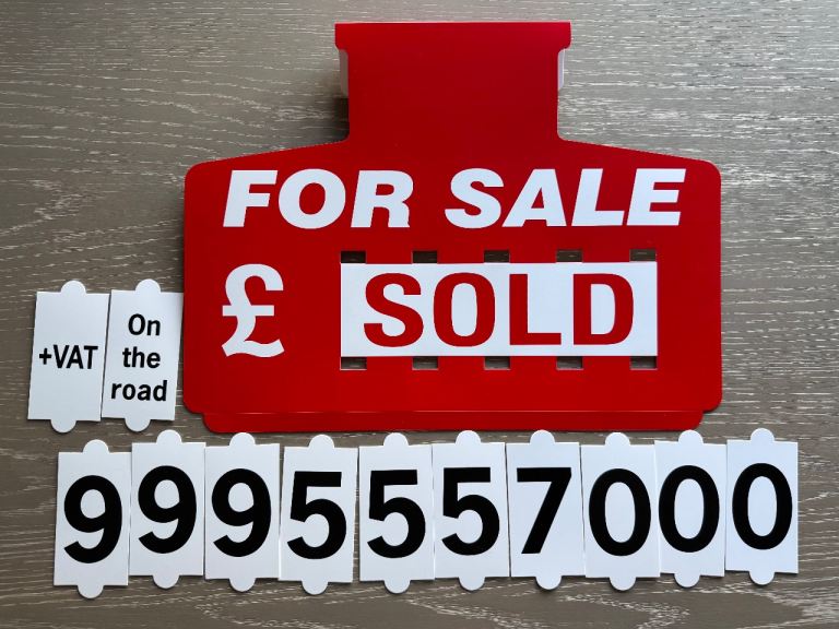 For Sale Sign Board, Pack of 1, Full Red. Car Sun visor Pricing kit with display numbers (Red)