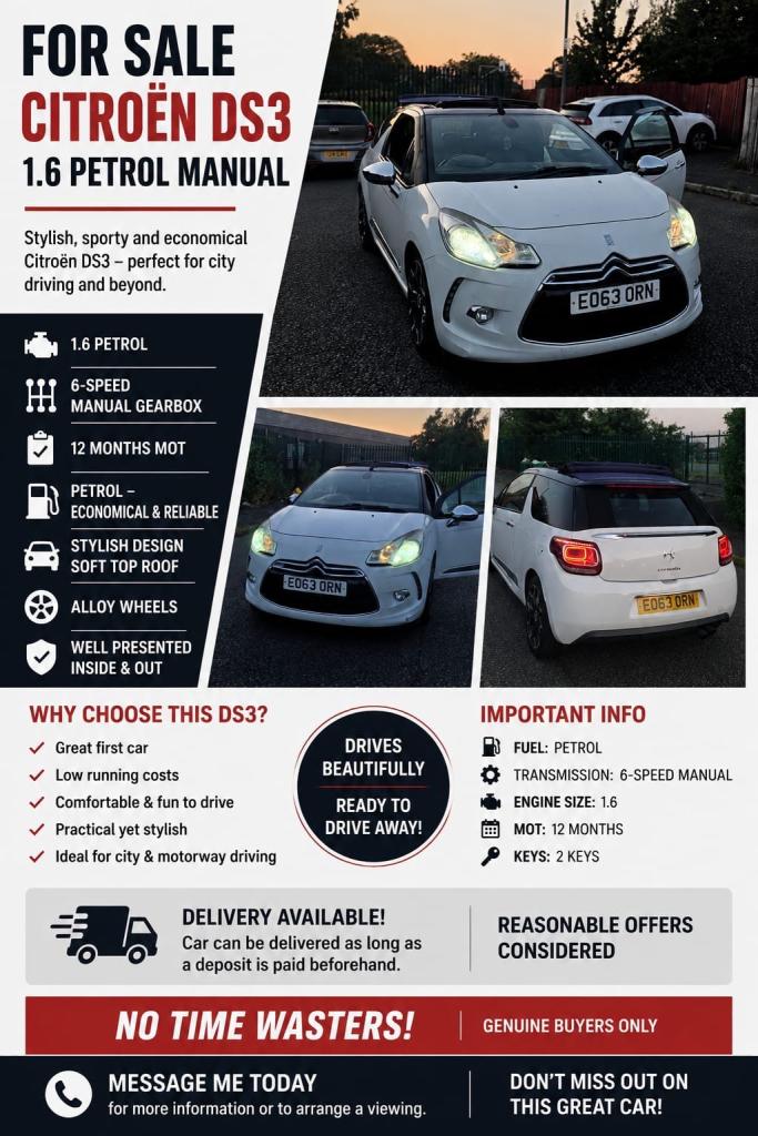 Citroen, DS3, Convertible, 2013, Manual, 1598 (cc), 3 doors