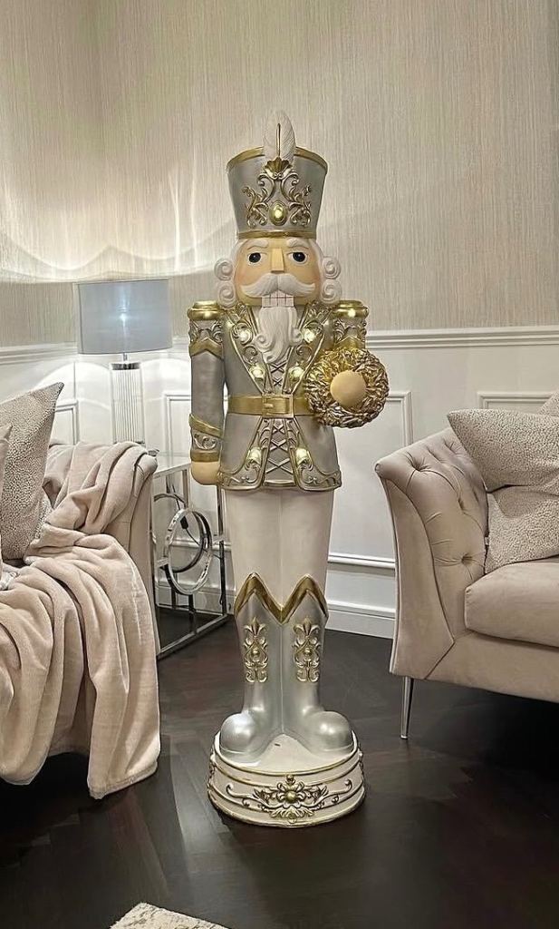 Large Light-Up Nutcracker Christmas Decoration – Silver & Gold