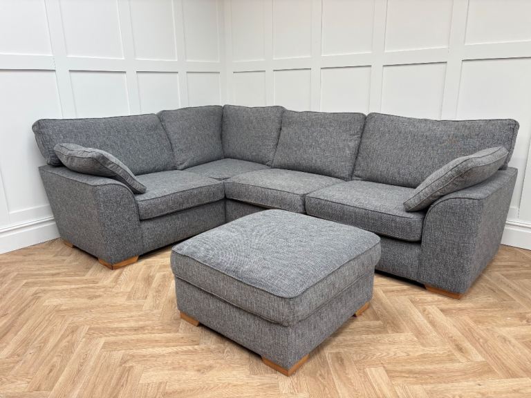 (BS36) Next Stamford L shape corner sofa + ottoman in grey fabric, RRP £2375, delivery available
