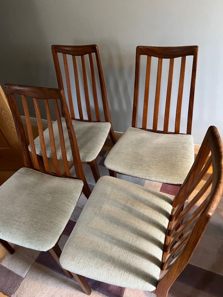 Set of 4 G Plan Wooden Dining Chairs with Fabric Seats