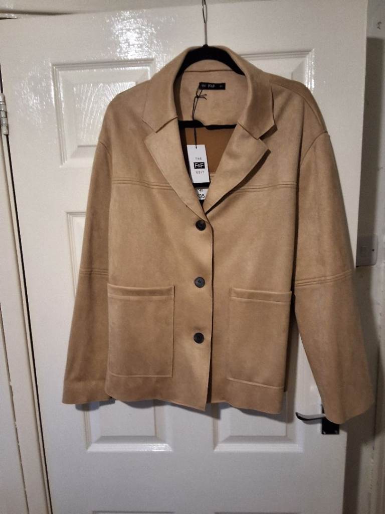 F&F Tan Suede-Look Jacket – Size L, Brand New with Tags