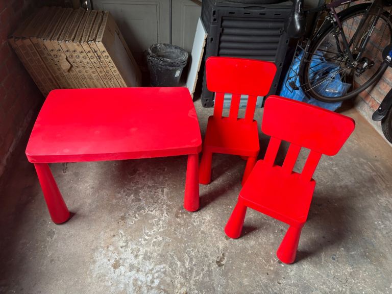 IKEA Kids Red Plastic Table and Two Chairs Set