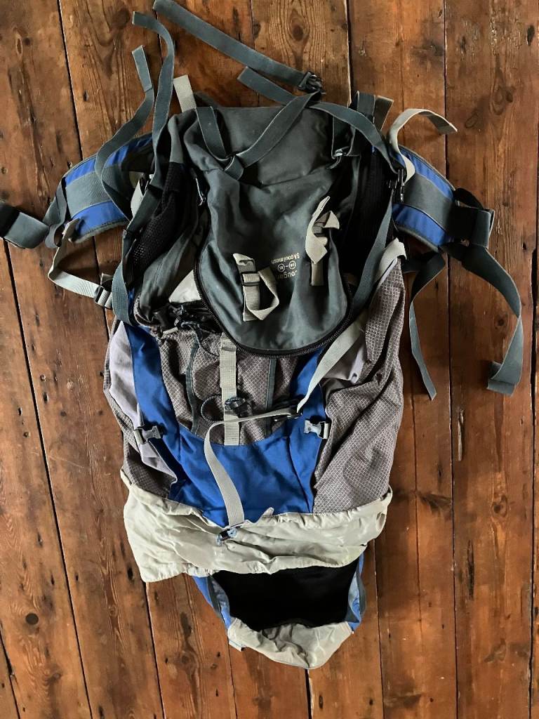 Karrimor cougar blue and grey rucksack 60 to 85L hiking backpacking raincover