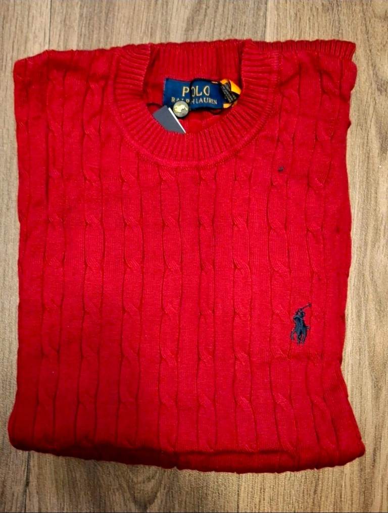 Cable Knit Wool Cashmere Jumper - Red - Large