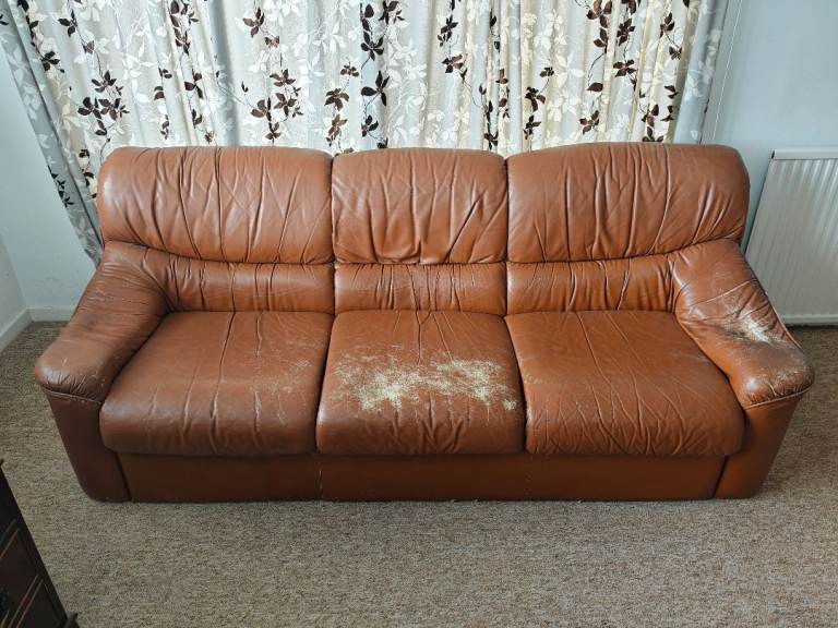 FREE 3-Seater Brown Leather Couch 2m Wide x 90cm Deep Collection Cambridge CB3