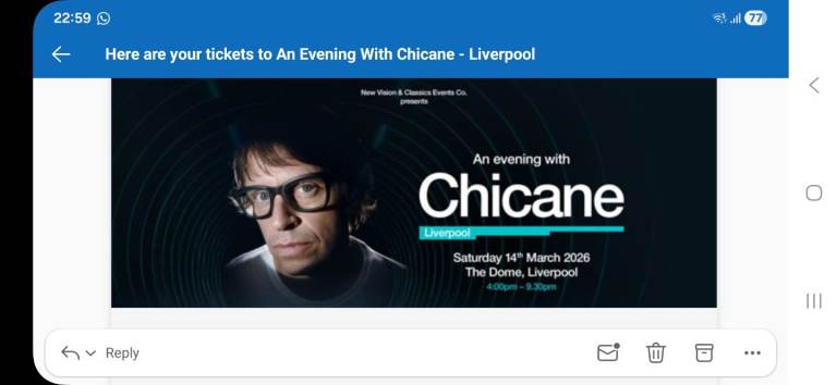 Chicane Tickets x2 VIP Liverpool March 14th