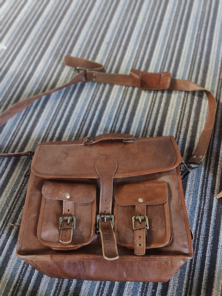 Brown Leather Work/Office Bag with Multiple Compartments