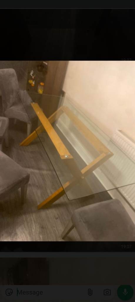 image for Large glass table and 4 chairs 