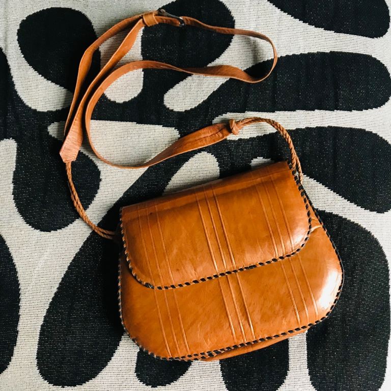 Vintage 70s brown leather bag - festival boho Western