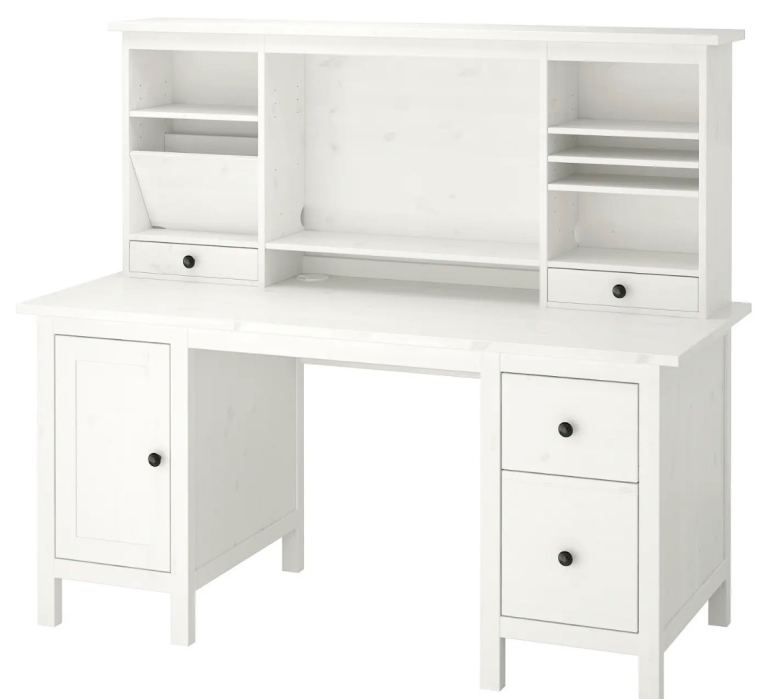 AS NEW - white gloss IKEA Hemnes desk with add on