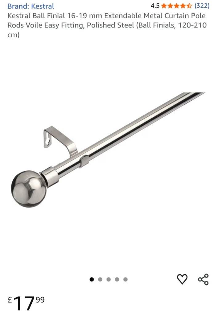  Kestral polished steel extendable Curtain Pole