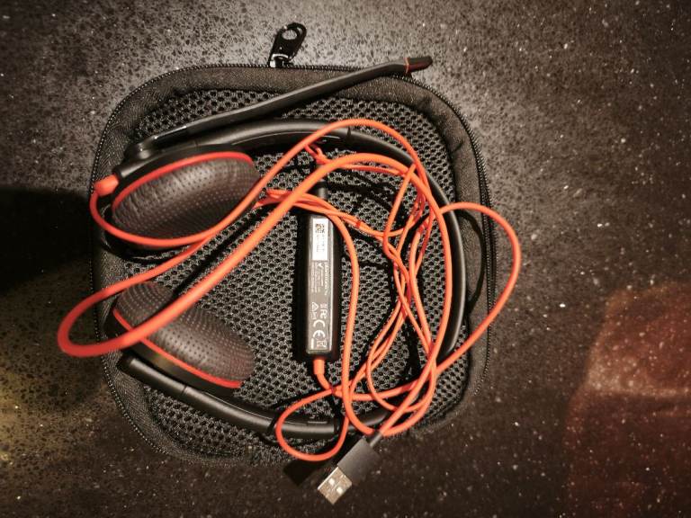 Black and Red Wired Headphones with Case – Excellent condition 