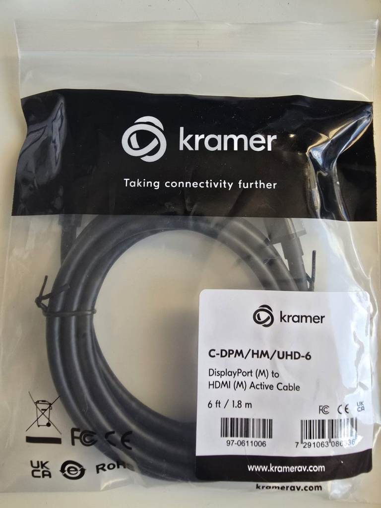 Active Cable 6FT - DisplayPort (M) to HDMI (M) 4K - Kramer’s C−DPM/HM/UHD