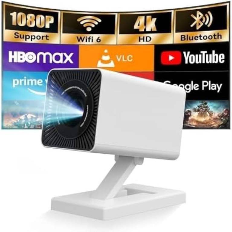 Mini Projector with WIFI 6 and Bluetooth, 4K 1080P Support Portable Projector 