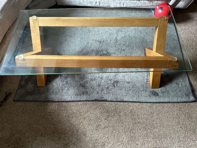 Glass Coffee Table with Wooden Frame – Good Condition
