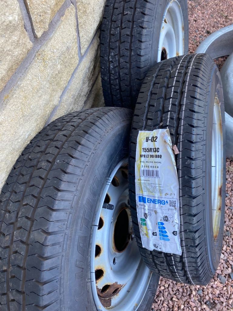 3 x 13” trailer wheels and tyres.