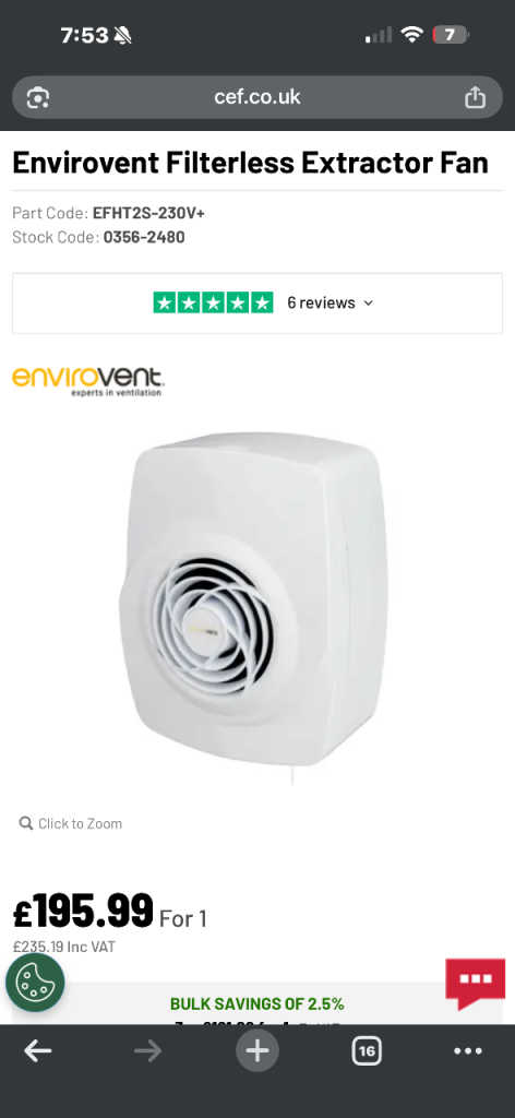 x2 230v envirovent filterless extractor fans 
