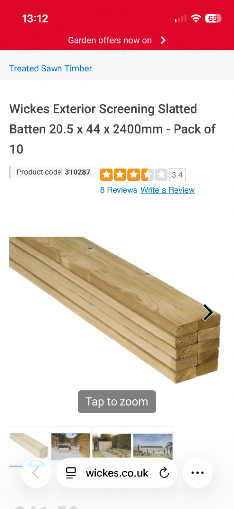 New set of Wickes Slatted Timber Batten