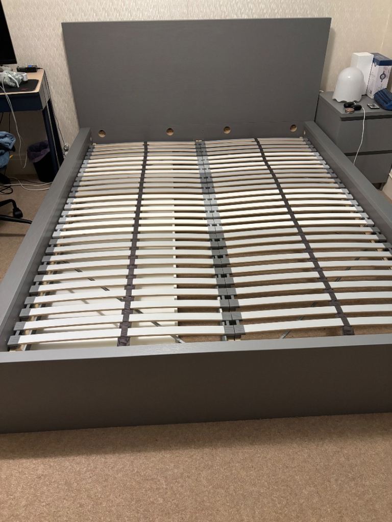 IKEA Malm grey king size bed with 2 x drawers