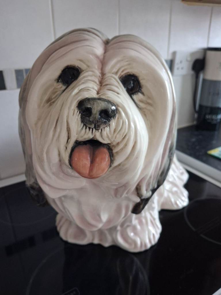 1977 Vintage Life Size Shitzu / Lhasa Apso Grey and white Dog Signed Townsend