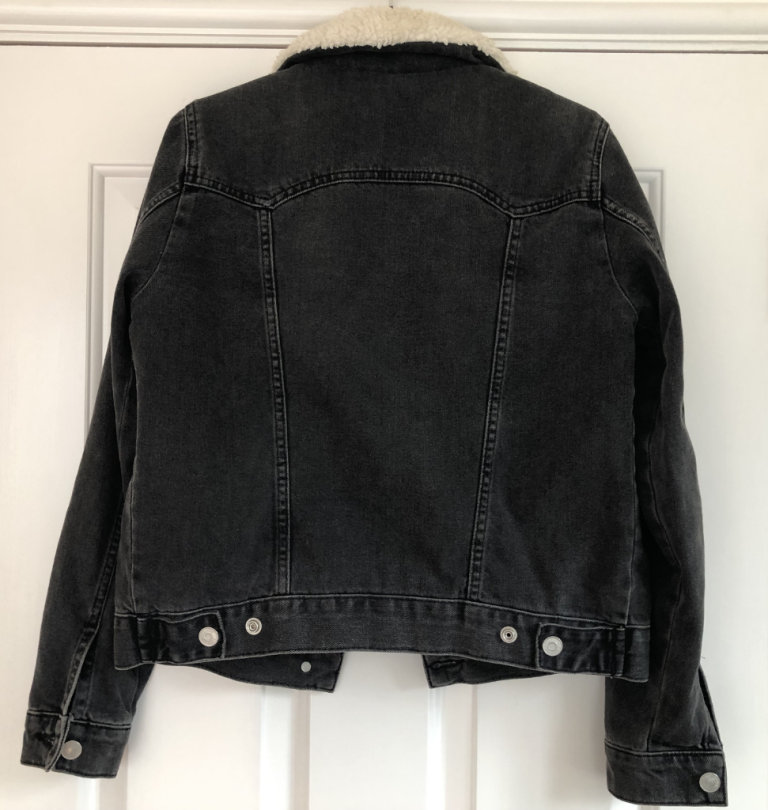 Topshop Moto black denim fleece-lined jacket UK 6 VGC ONO