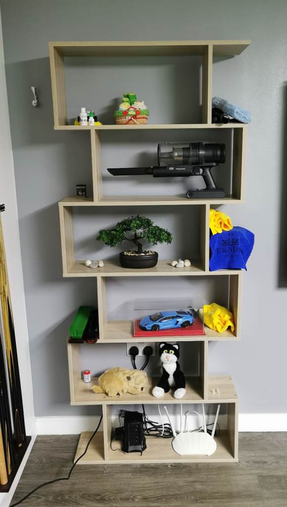 2 x Bookcase, 6 Tier Shelf S Shaped Bookshelf,Storage Unit,Display Shelf Living Room,Bedroom Oak