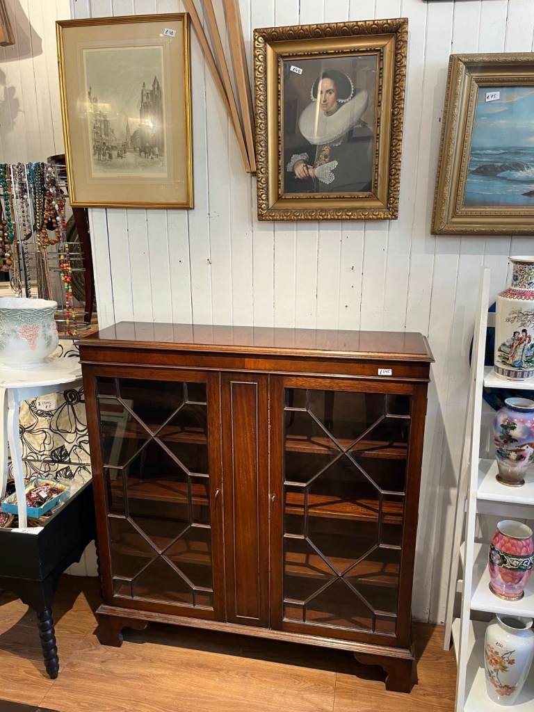  Wooden Bookcase with Glass Doors – Good Condition