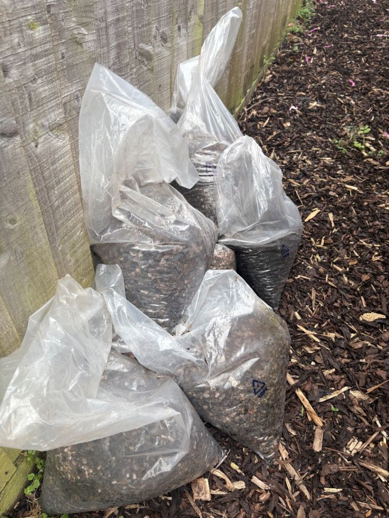 Bags of loose roof gravel 