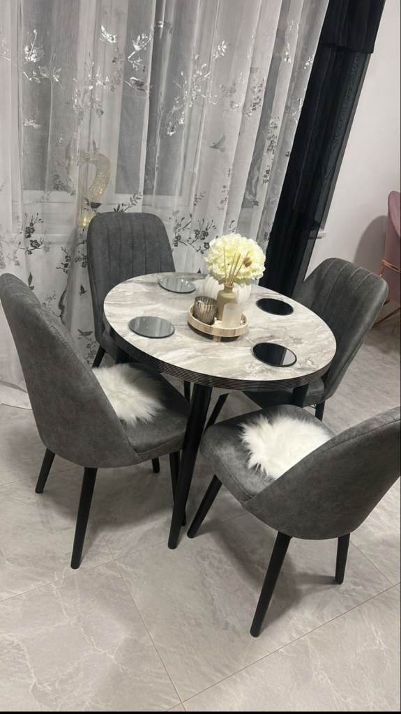 Brand New Modern Grey Round Dining Table with 4 chairs - £250 - Brand New - Free Delivery 