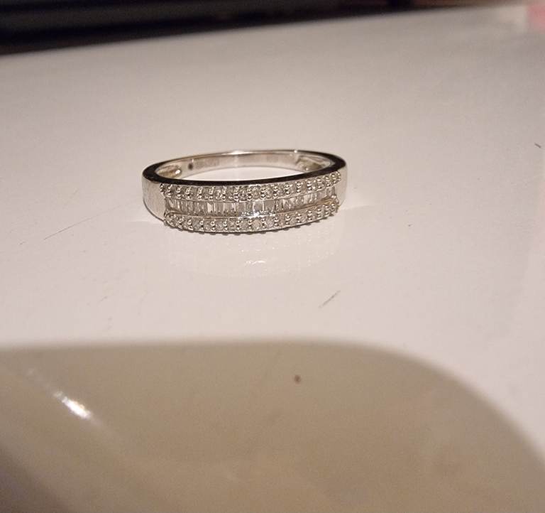 Diamond half eternity ring in platinum overlay sterling silver 