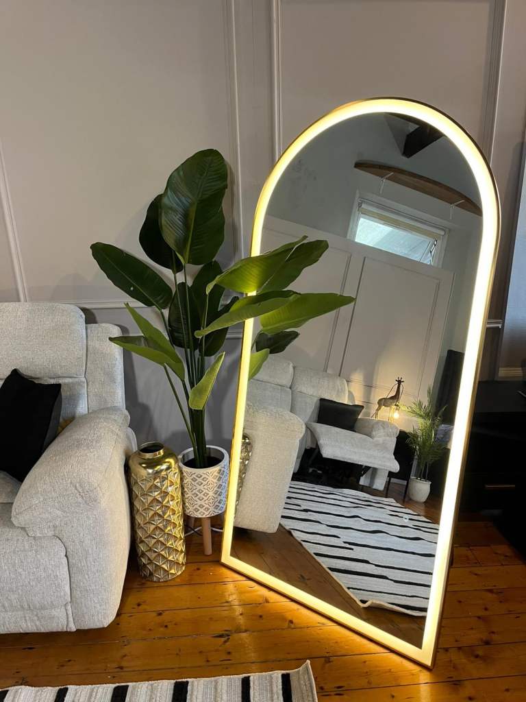 Large Arched Gold Framed Mirror with LED Lighting