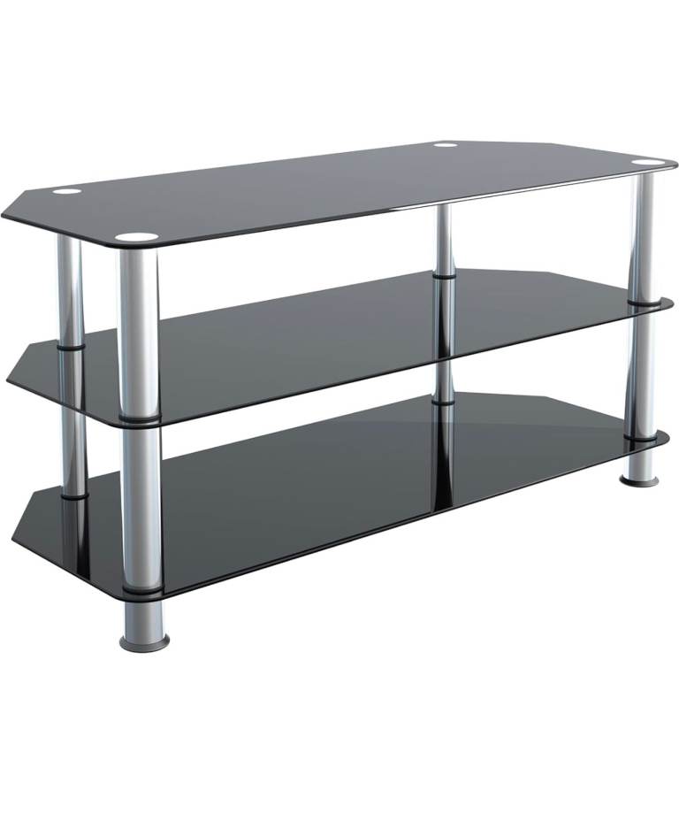 AVF Black Glass TV Stand with Silver Legs – Good Used Condition