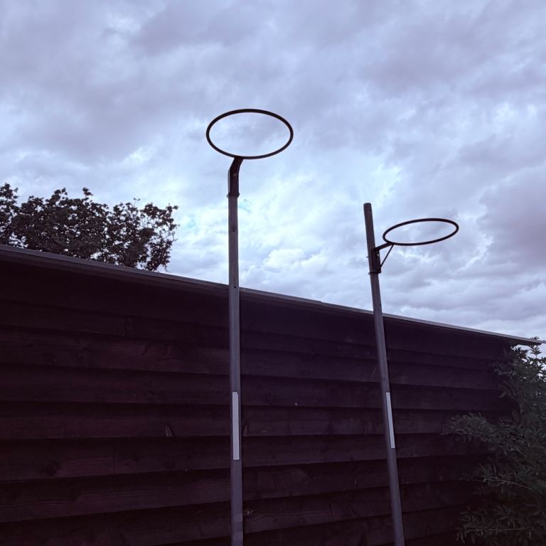 Pair of Adjustable Netball Hoops – Metal, Fair Condition
