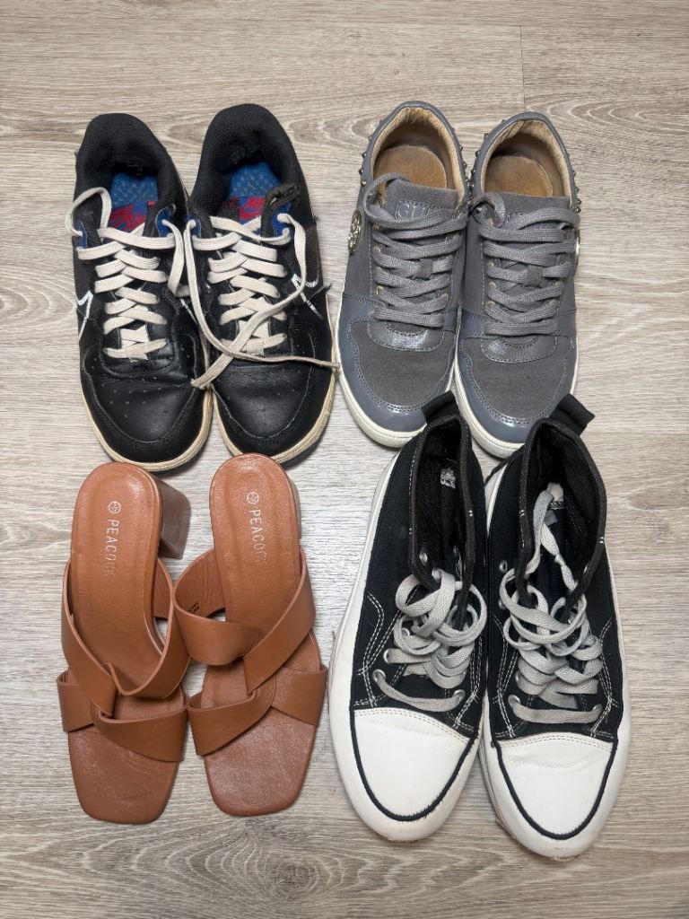 4 pairs of shoes . Nike trainers, Next trainers, new look wedge and lace up trainers