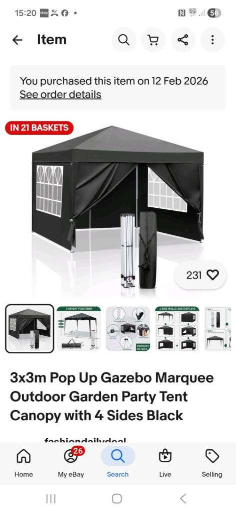 3x3m Pop Up Gazebo Marquee – Black, 4 Sides