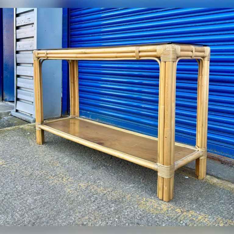 Mid Century Bamboo & Glass Hall/ Console Table £58