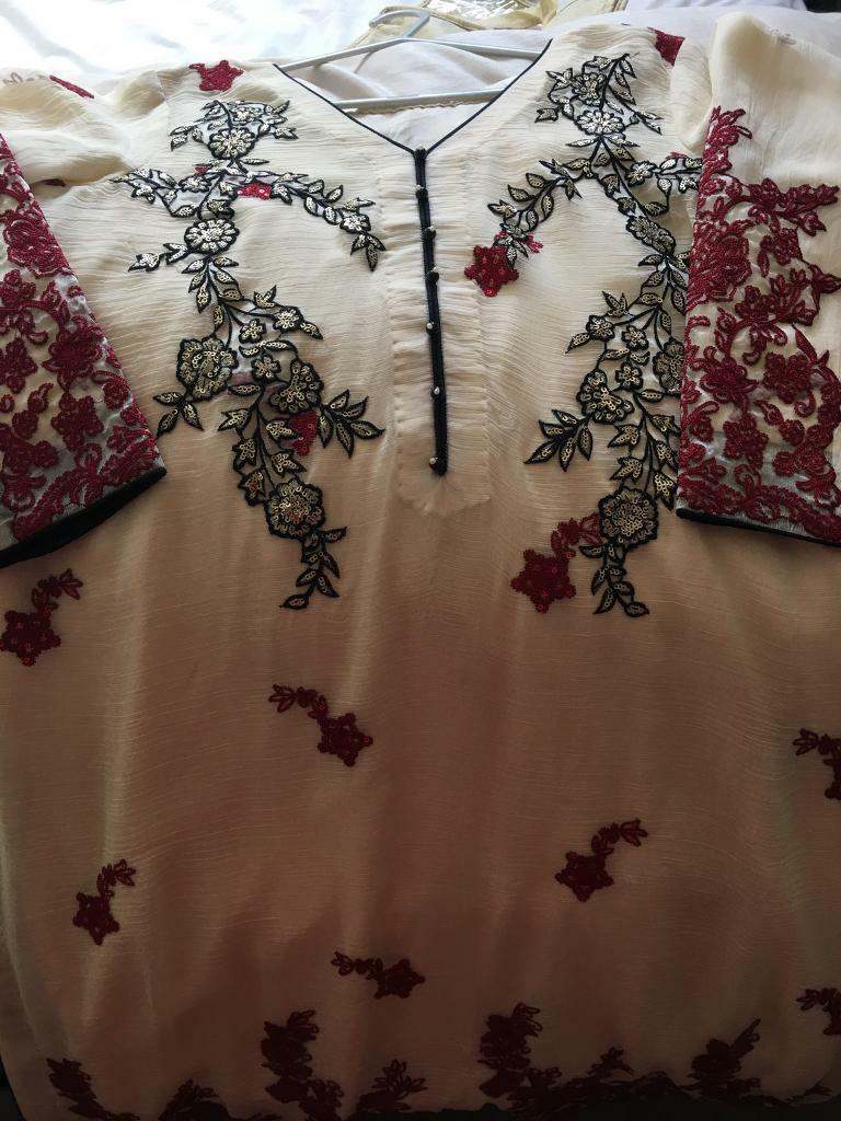 3 piece Brand new chiffon full embroidery suit free size up to large 