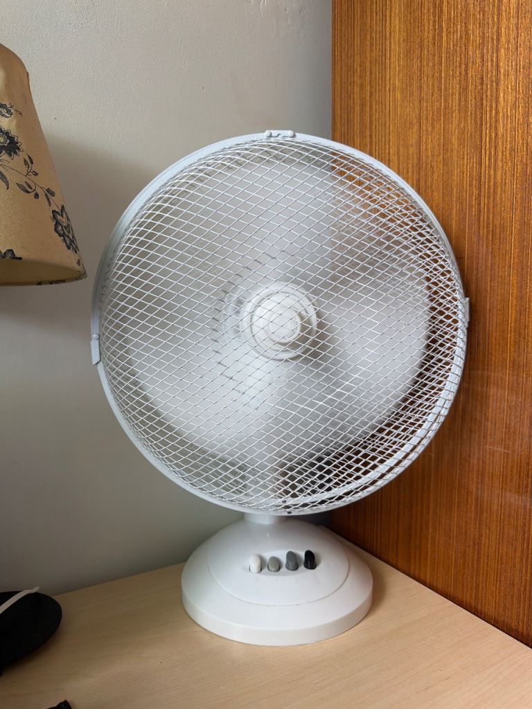 White Desk Fan – Good Condition, Fully Working